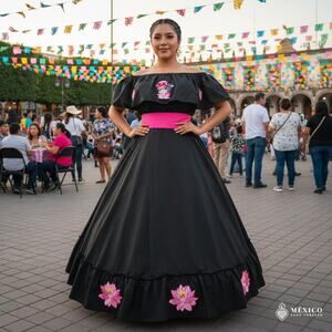 Traditional Mexican Embroidered Floral Dress Set – Handmade Two-Piece